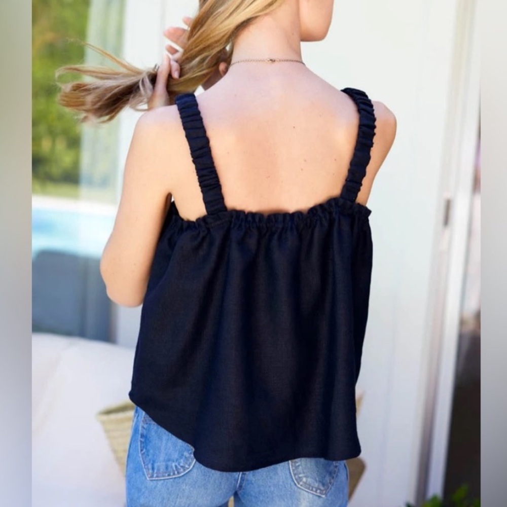 Emerson Fry Black Linen Tank Top Minimalist Tank Blouse Black - Picture 5 of 7